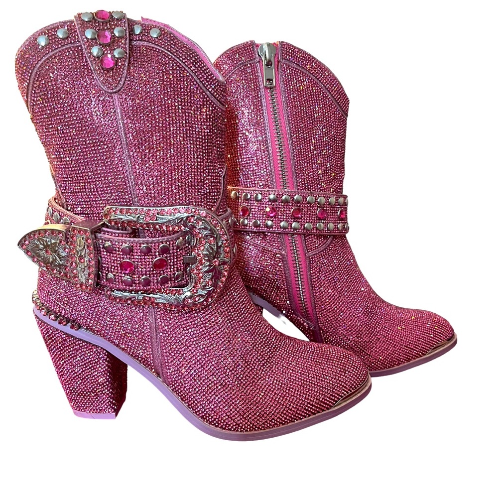 Club Exx Pink Rhinestone Sheriff Shine Cowboy Boots, Women’s 9